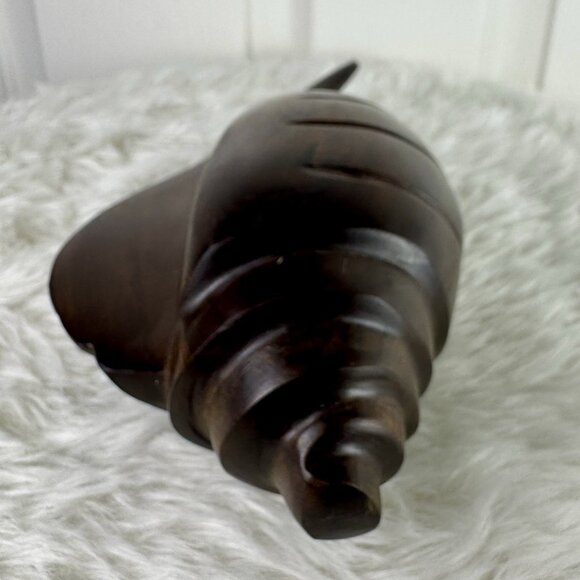 Vintage Hand-carved Ironwood Conch Shell, Solid Heavy Wood 9" - Picture 4 of 8